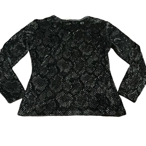VOTRE NOM Vintage Snakeskin Black Metallic Stretch Long Sleeve Blouse Top Size S - Picture 4 of 8